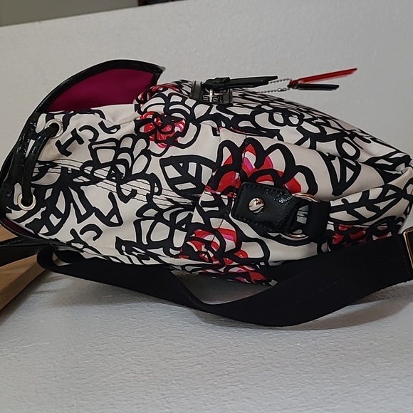 Coach "Daisy" White/Black/Red Floral-Logo Print Fabric Backpack - Picture 7 of 15